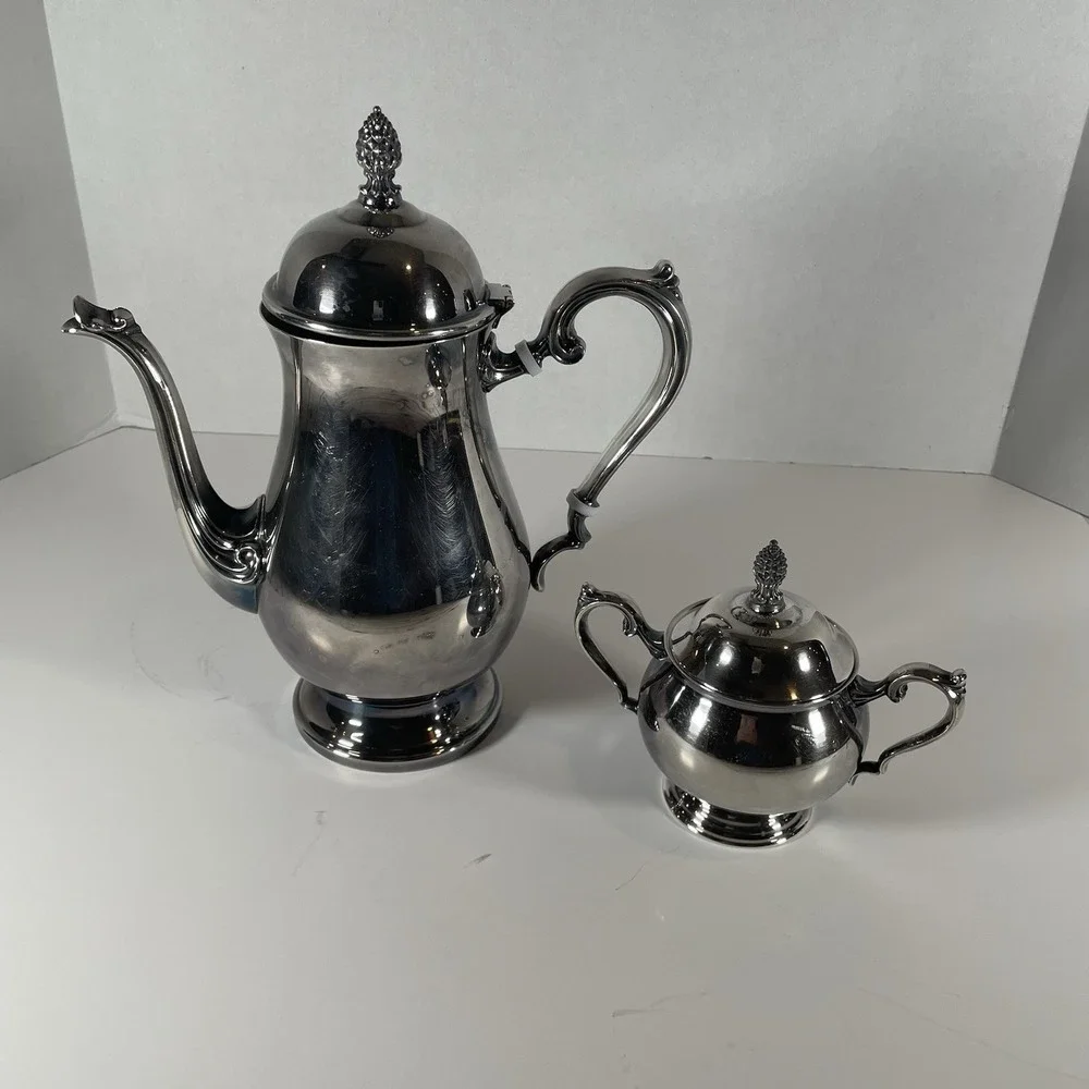 Newburyport Silver Plated Tea‎ Set Teapot with Handle Insulators and Sugar Bowl